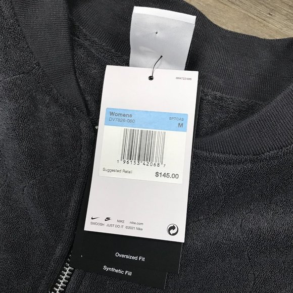 Nike Sportswear Cropped Women's Terry Quilted Jacket Gray Medium DV7826-060 $145 - Picture 7 of 9